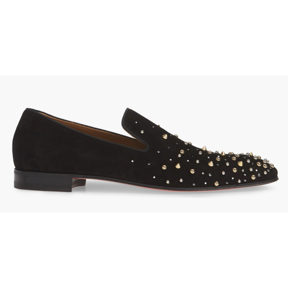 Christian Louboutin Mens Milkylion Flat Black Suede Gold Spike Dress Loafer 40 7 main image 5